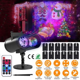 12 Patterns LED Projector Lights IP65 Waterproof Ocean Wave Projector Light with Remote Control Timer for Christmas Halloween Festival Wedding Party D