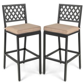 Set of 2 Patio Bar Chairs with Detachable Cushion and Footrest (STYLE: Argyle Pattern)